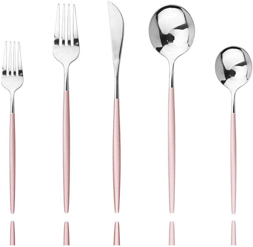 Pink Silver Silverware Set, JASHII 20-Piece Stainless Steel Satin Finish Flatware Set, Kitchen Utensil Set, Mirror Polished Tableware Cutlery Set for Home and Restaurant, Dishwasher Safe