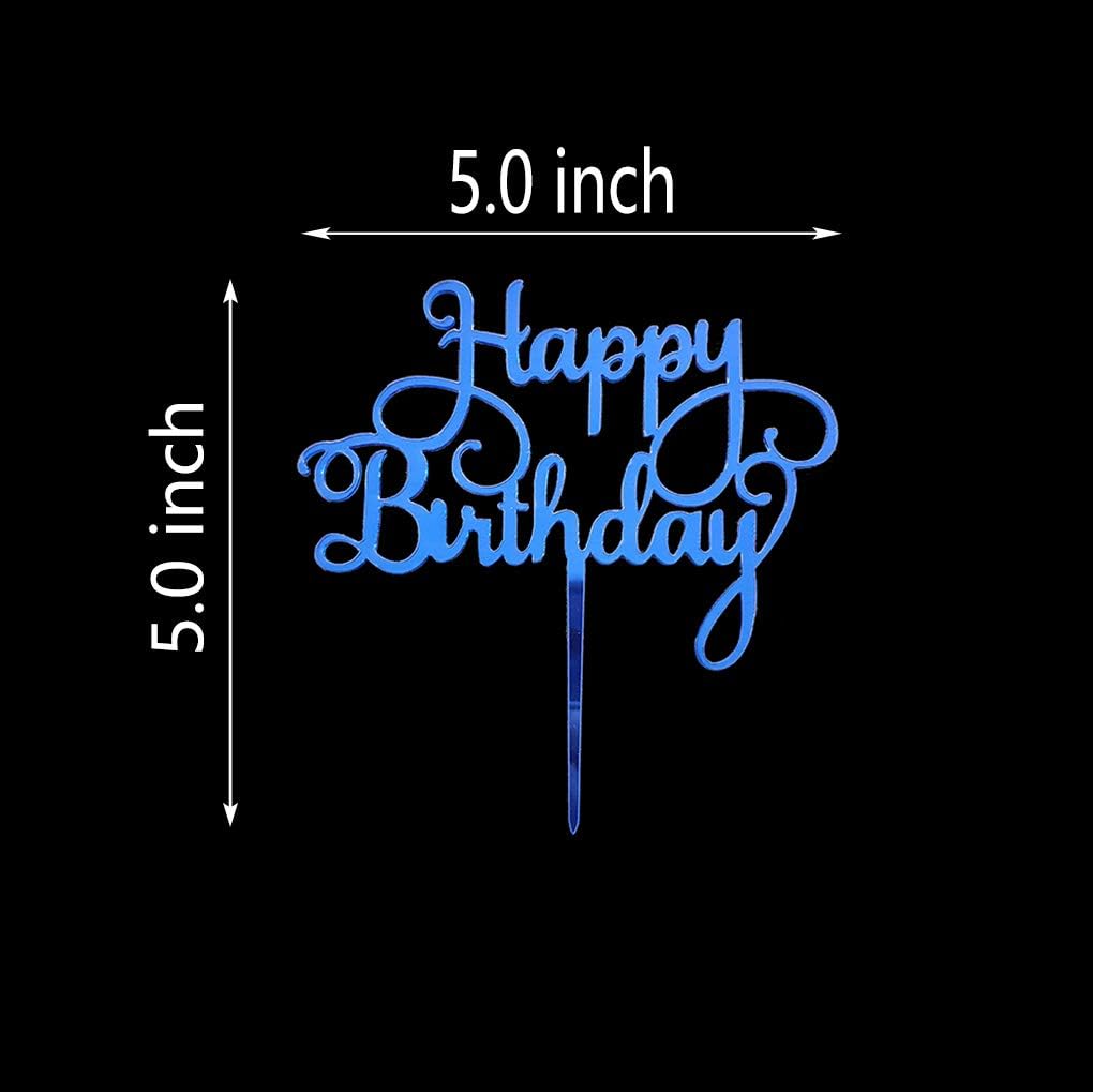 Happy Birthday Cake Topper for Birthday Party Decorations - Mirror Blue Acrylic