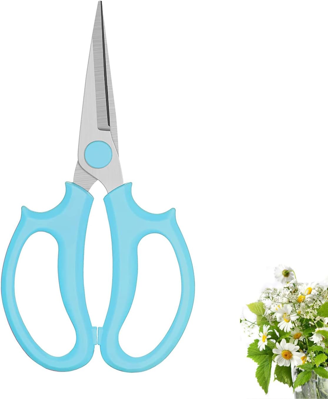 Leize Flower Scissors, Premium Thickened Stainless Steel Floral Shears, Strong Pruner for Flowers, Branches and Leaves (Blue Slender)