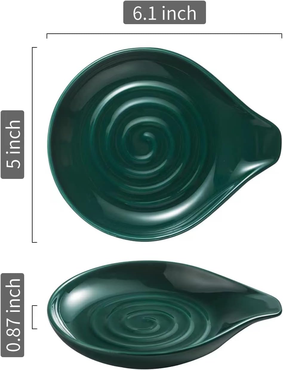 Spoon Rest for Stove Top Cooking Spoon Holder for Kitchen Countertop Large Holder for Spatula, Spoons or Tongs, Framhouse Decor, Green