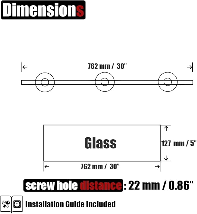 JQK Bathroom Glass Shelf Black, Tempered Glass Shower Storage 30 by 5 inches, 304 Stainless Steel Matte Black Wall Mount, TGS101L30-PB