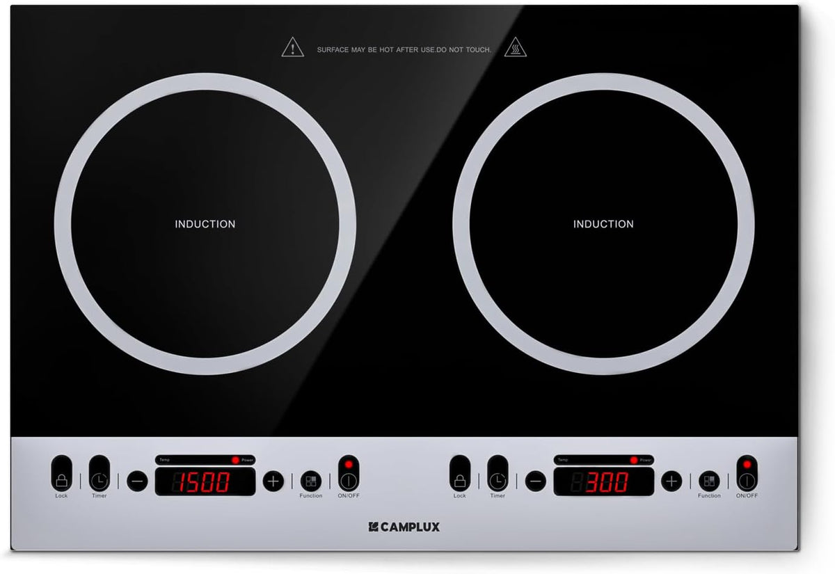 CAMPLUX RV Induction Cooktop 2 Burners 1800W, Electric Cooktop 120V Plug in, Portable Induction Stove with Sensor Touch, Timer, Safety Lock, Countertop/Built-in for RV, Mini Kitchen or Apartments