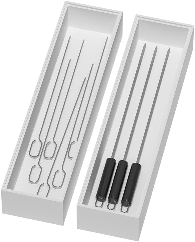 Bamboo Drawer Organizer, Narrow Silverware Organizer for Kitchen, Stackable Utensil Organizer, 2 Pcs Flatware Organizer for Drawer, Wooden Storage Box Tray (White, 12 X 3 X 2 Inch)