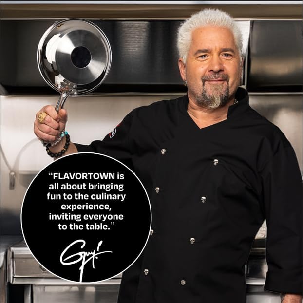 Guy Fieri's Flavortown 8-Quart Stainless Steel Stock Pot with Tempered Glass Lid - Kitchen Cookware with Tri-Ply Base, Oven & Dishwasher Safe, Compatible with Induction, Gas & Electric Stovetops