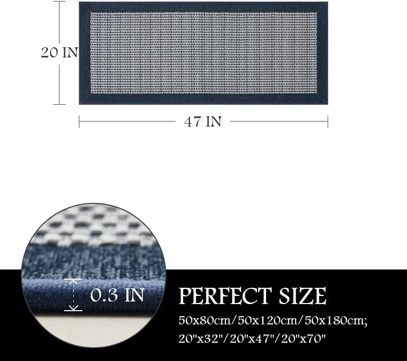 PADOOR Kitchen Mats for Floor, Non Slip Washable, Rubber Backed Kitchen Runner Super Absorbent Floor Mat Sink Rug, 20'x47' Blue