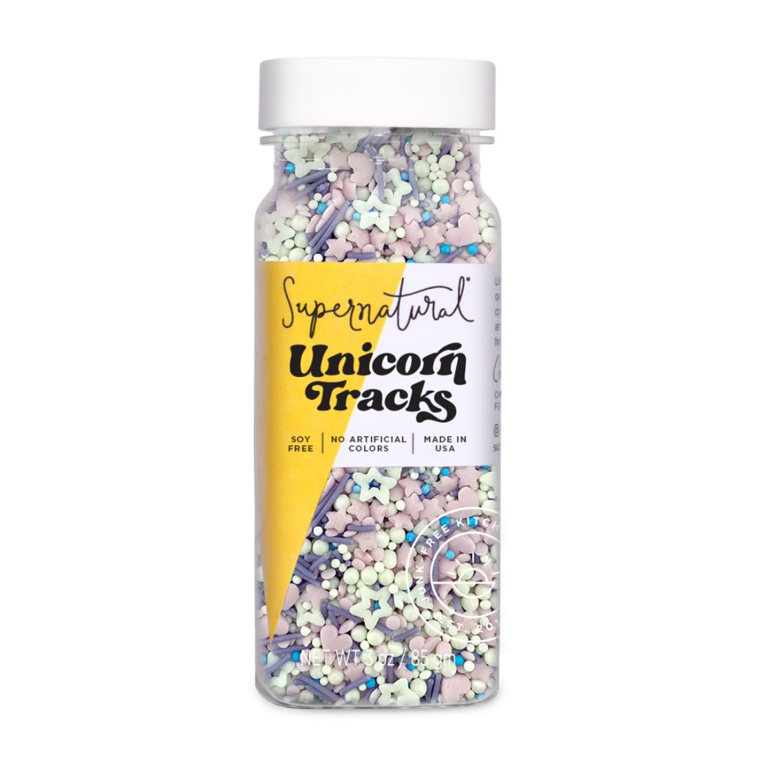 Supernatural Unicorn Tracks Natural Confetti Sprinkles, Heart & Star Shapes, Organic Dye Free, Soy Free, Gluten Free, Vegan, 3oz