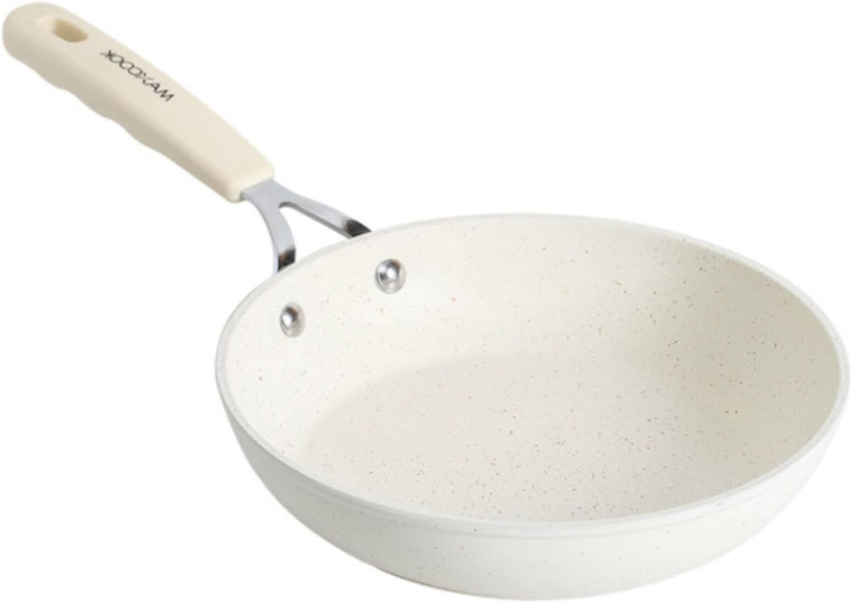 Mini Nonstick Egg Pan, 6.3 Inch Omelet Pan, Small Single Serve Egg Nonstick Skillet, Medical Stone Coating Cookware with Heat-Resistant Handle (16 cm, White)