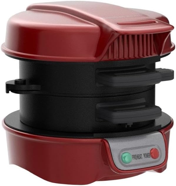 Hamilton Beach Breakfast Sandwich Maker with Egg Cooker Ring, Customize Ingredients, Perfect for English Muffins, Croissants, Mini Waffles, Perfect White Elephant Gifts, Red (25476)