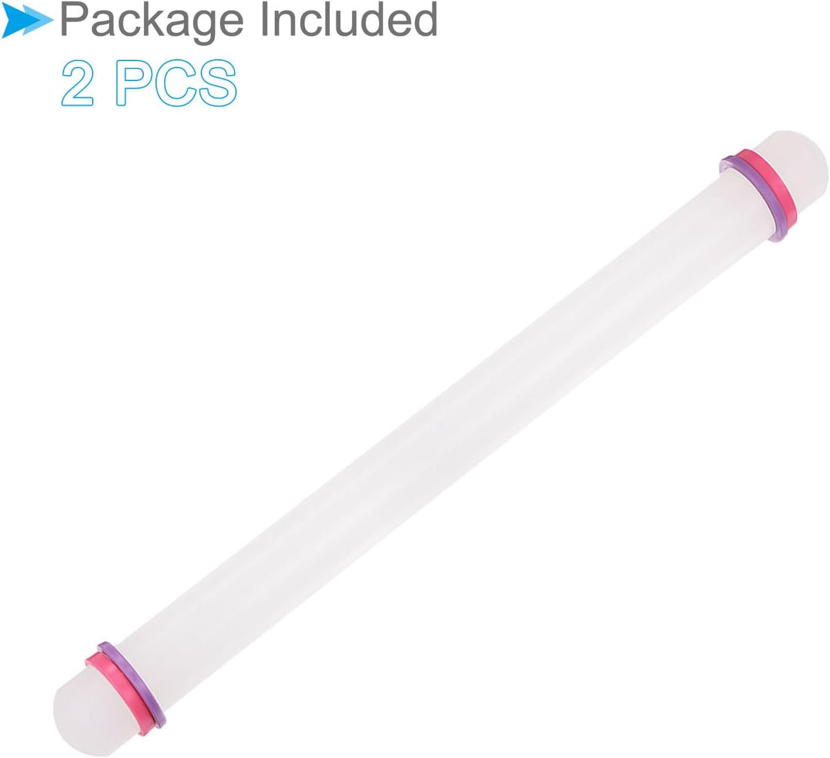 Fondant Rolling Pin, 18" Length, PP Plastic Non-Stick Guide Rings Fondant Roller Dough Roller - (Applications: for Baking Fondant DIY), 2-Pieces