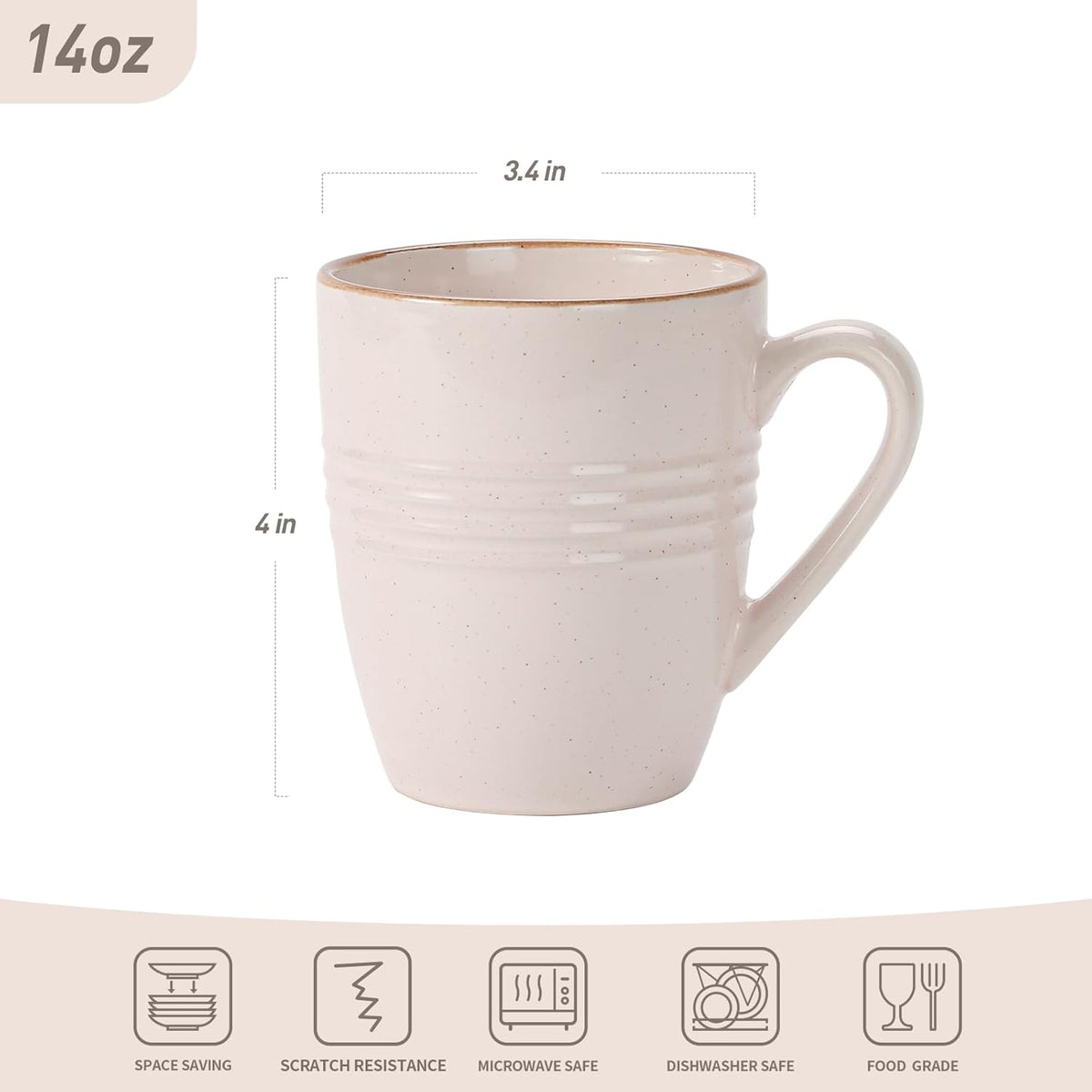 famiware Jupiter Coffee Mugs Set of 4, 14 OZ Coffee Mug, Microwave and Dishwasher Safe, Coffee Cups with Handle for Coffee, Tea, Cocoa, Milk, Light Pink