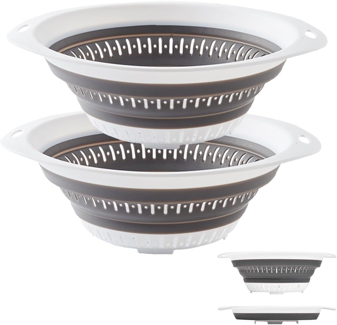 Collapsible Colander and Strainer,Silicone Strainer Colanders & Food Strainers,for Vegetable and Fruit, Kitchen Essentials (2, White, 2.5L+2.5L)