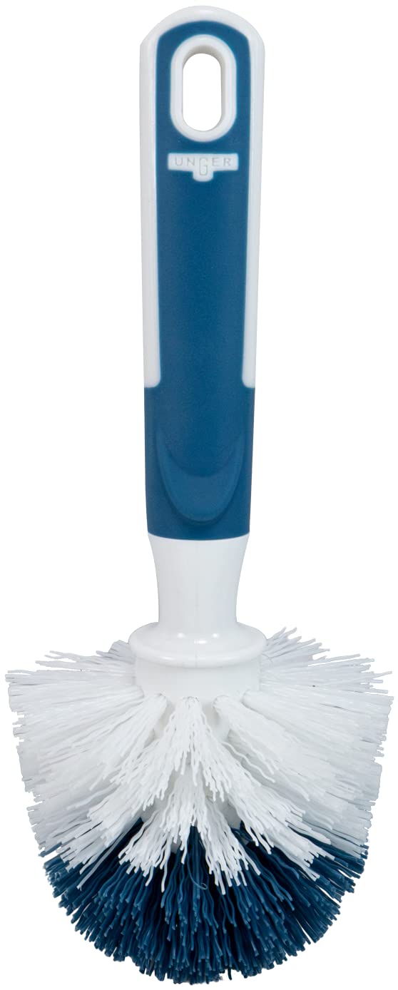Unger Sink and Dish Scrub Brush, Kitchen Washing Scrubber for Hard-to-Reach Corners, Small Cleaning Supplies, Non-Scratch Bristles, Glassware, Pots, Pans, Tumblers, Drains, and Disposals