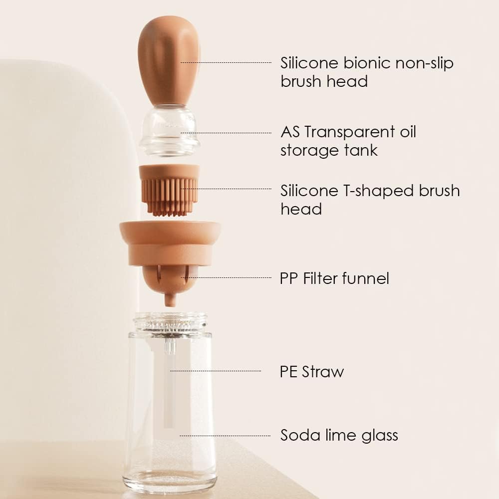 TINMIX Oil Dispenser with Brush - Glass Olive Oil Dispenser for Kitchen, 2 IN 1 Oil Dispenser Bottle with Silicone Basting Brush for Cooking Vinegar Sauce BBQ Grill Frying, T-OB21, Red