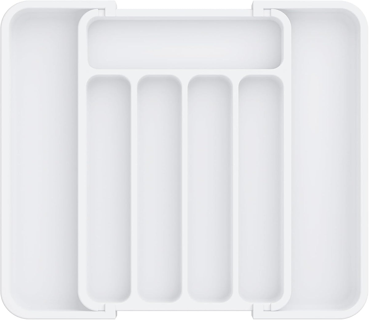 Aujen Silverware Organizer - Expandable Kitchen Drawer Organizer, Adjustable Utensil Organizer, Cutlery Tray for Forks, Knives, Multipurpose Kitchen Organizers and Storage Solution, White, Medium
