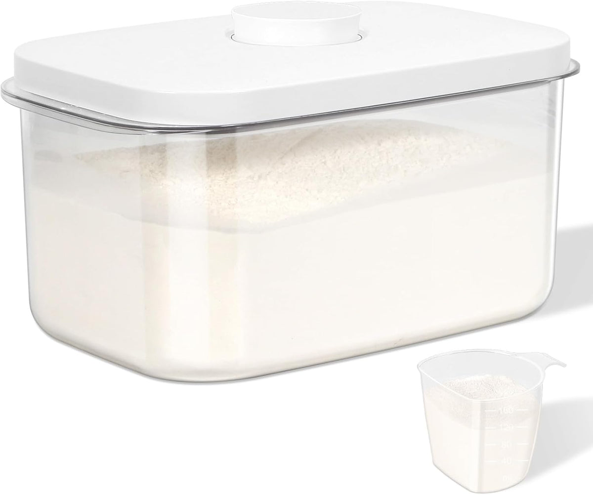 Airtight Flour Container 12 Lbs, Clear PET Plastic Food Storage Container Bin with Pop Up Lids For Rice Flour Sugar, Dry Food Holder for Kitchen Pantry Organization and Storage