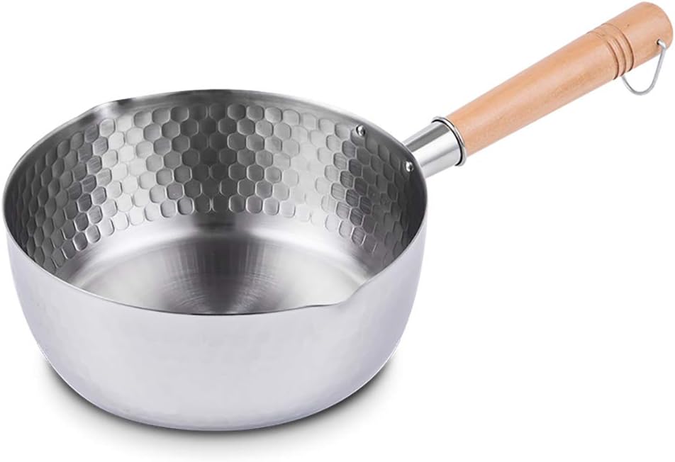 Yukihira Saucepan, Traditional Japanese Yukihira Pot Stainless Steel Saucepan Milk Sauce Pan Wooden Handle (8 inch 3 Quart)