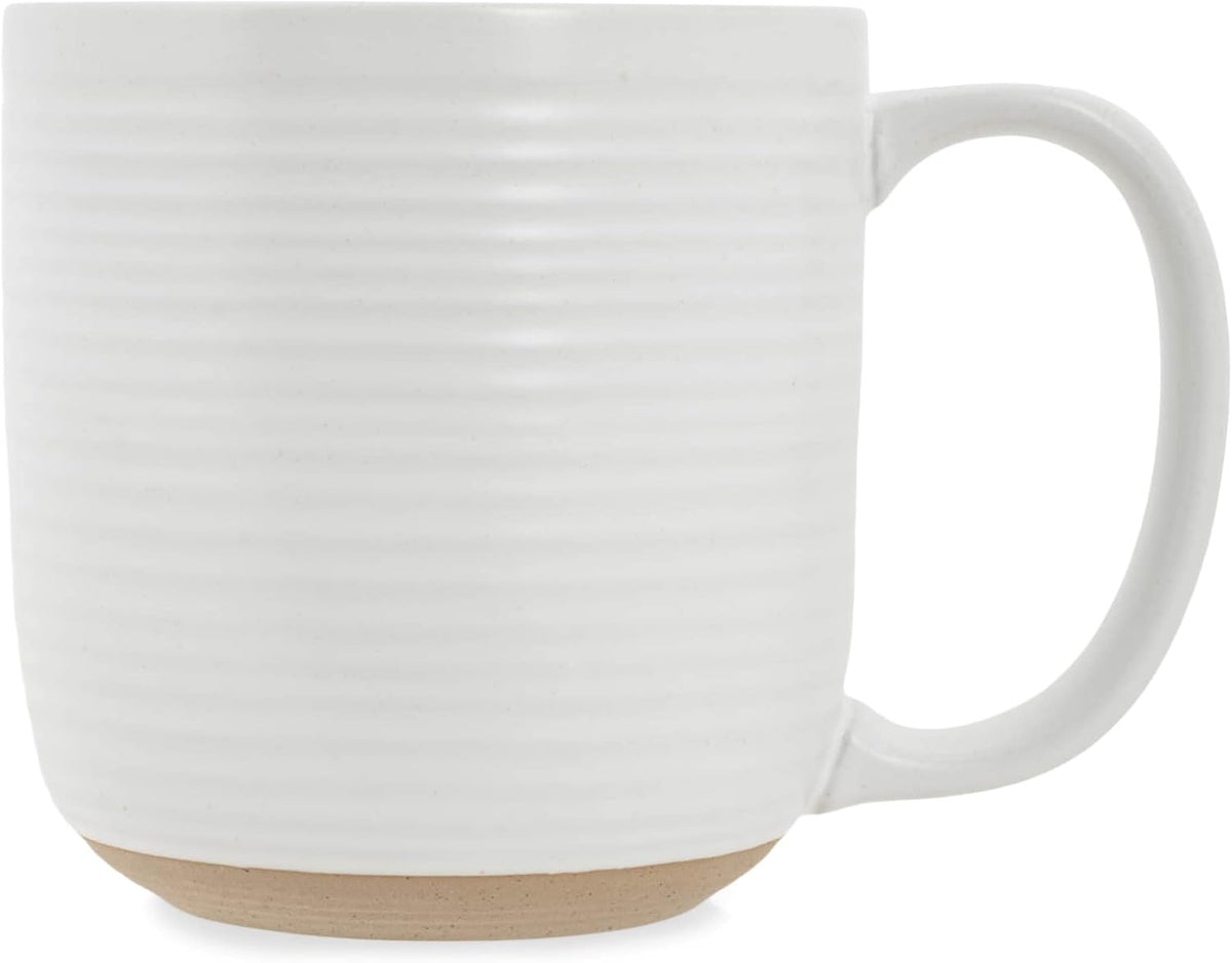 Elanze Designs Ribbed Ceramic Stoneware 16 ounce Raw Clay Bottom Coffee Mugs Set of 4, White