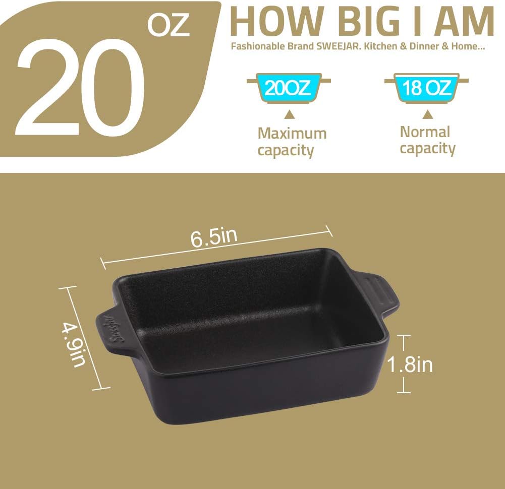 Sweejar Ceramic Baking Dish, Rectangular Small Baking Pan with Double Handles, 20 Oz for Cooking, Brownie, Kitchen, 6.5 x 4.9 x 1.8 Inches(Navy)