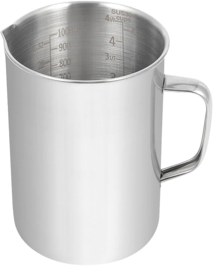 Kichwit Large Stainless Steel Measuring Cup, Liquid Metal Measuring Cup with Handle, 34oz / 1000ml / 4 Cups