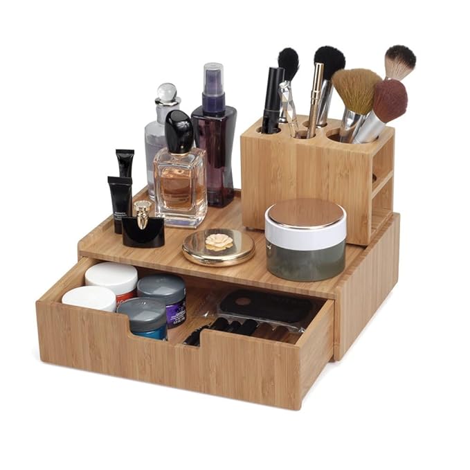 MobileVision Bamboo Makeup Drawer Organizer, Cosmetics Storage Box, Break Resistant Display Case and Drawer