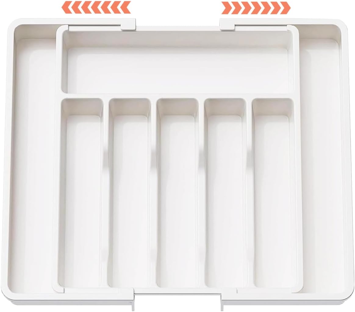 Silverware Drawer Organizer - Expandable Deep Utensil Organizer for Kitchen Drawers(13" - 22.4" x 15",White)