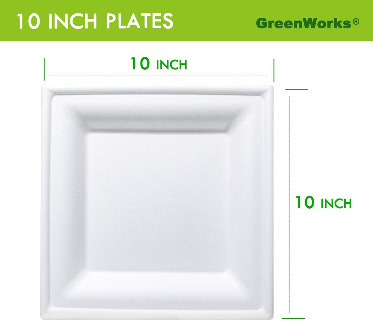 GreenWorks 100 Count 10 Inch Large Square Compostable plates, Biodegradable Bagasse and Bamboo Fiber Plates