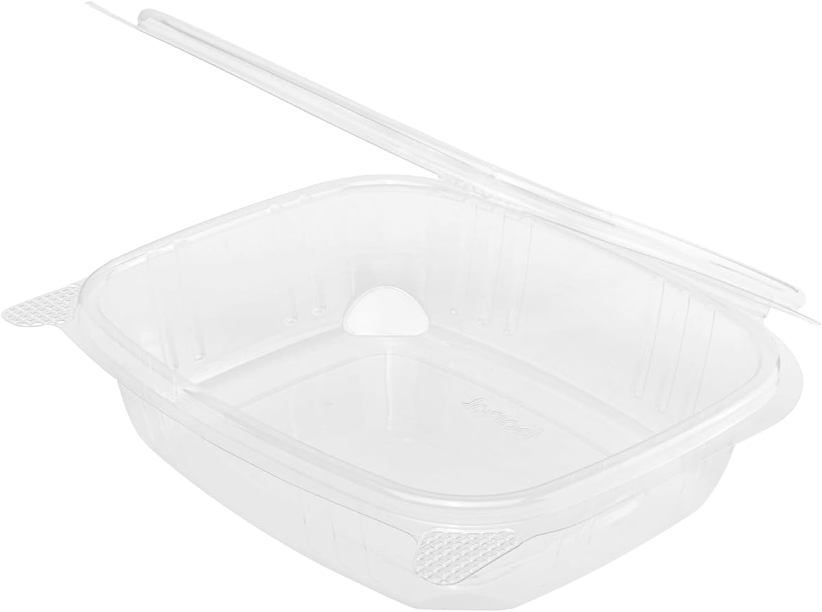 Karat 24oz - 200 ct PET Clamshell Square Deli Containers - For Pasta Salads, Fruit, Deli Sides, and Home Meal Prep - Clear Plastic Food Containers I 7.26"x6.2"x2.05"