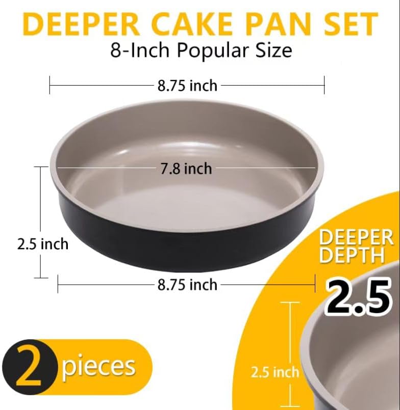 9.5 Inch Round Cake Pan Set of 2,Cast Aluminum Bakeware Ceramic Nonstick Oven and Dishwasher Safe(Black)