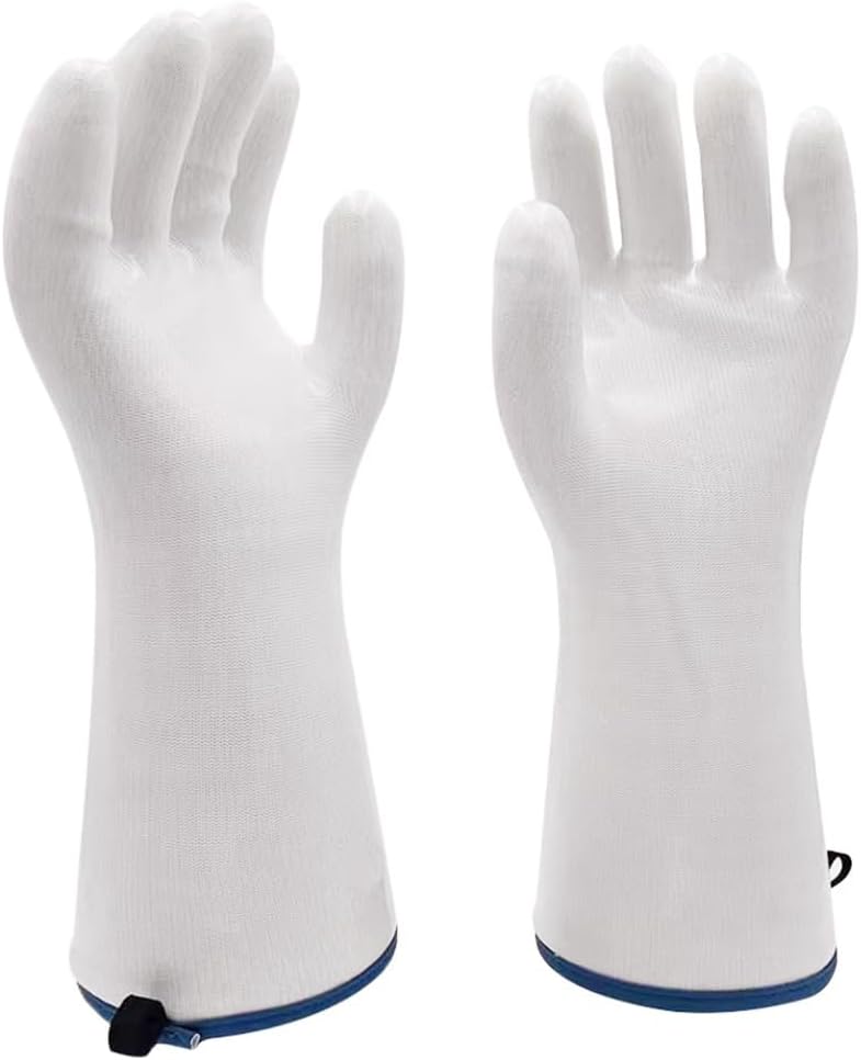 Silicone BBQ Gloves, Oven Gloves with Fingers 932°F Heat Resistant, Kitchen Waterproof Hot Proof Glove for Fryer, Smoker, Baking, Cooking (White, XL)