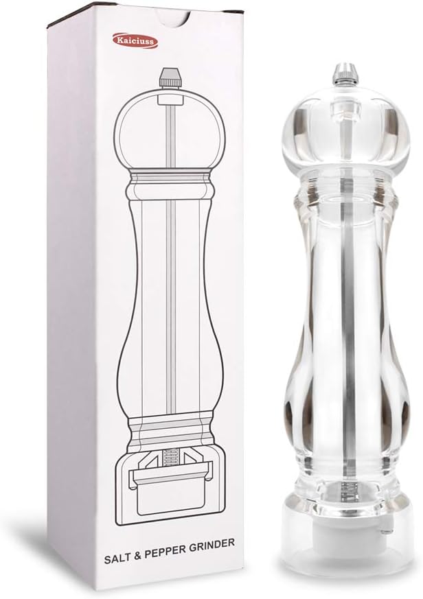Salt Pepper Grinder Mill Arcylic,the Best Peppercorn Grinder with Adjustable Mill-Clear