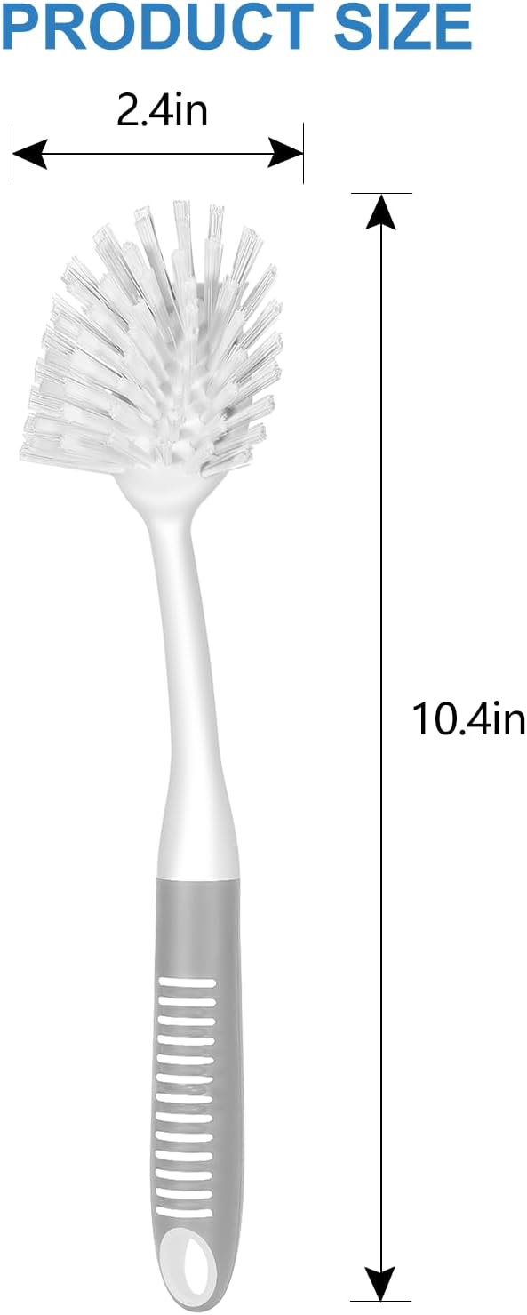 SetSail Dish Brush with Handle, 2 Pack Stiff Bristles Dish Scrubber with Built-in Scraper Dish Scrub Brushes for Cleaning Dishes, Pots and Pans, Kitchen Sink, 3 Pack, Grey White