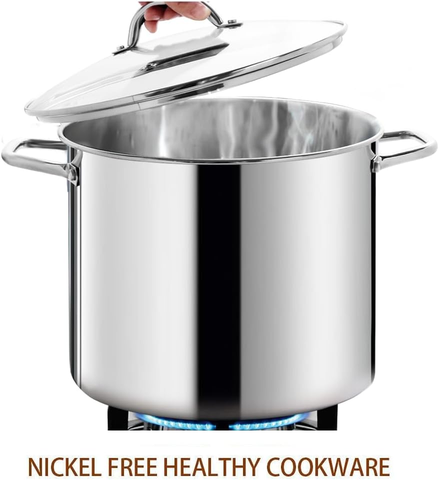 HOMICHEF Commercial Grade LARGE STOCK POT 20 Quart With Lid - Nickel Free Stainless Steel Cookware - Healthy Polished Stockpots - Heavy Duty Induction Soup Pot