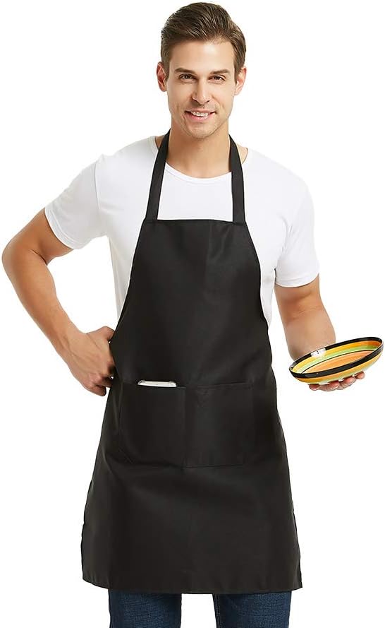 DUSKCOVE 12 Pack Plain Bib Aprons with 2 Pockets - Green Unisex Commercial Apron Bulk for Kitchen Cooking Restaurant BBQ Painting Crafting