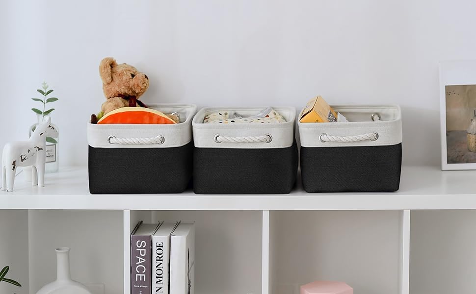 TheWarmHome Storage Bins for Shelves - 1 Pack 13.8x9.7x6.7 inch Storage Basket for Organizing for Closet Organizer Cubes Laundry Cloth Nursery (White & Black)