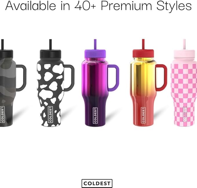 Coldest Tumbler with Handle and Straw - 100% Spill Proof Tumbler with Straw (3 Lids) - Stainless Steel Insulated Leakproof Tumblers for Women & Men - Cup Holder Friendly - 36 oz (Tulip Nova)