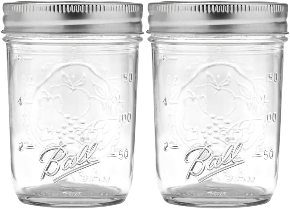 Ball Regular Mouth Mason Jars with Lids & Bands, Half Pint, 8-oz (2-Pack)