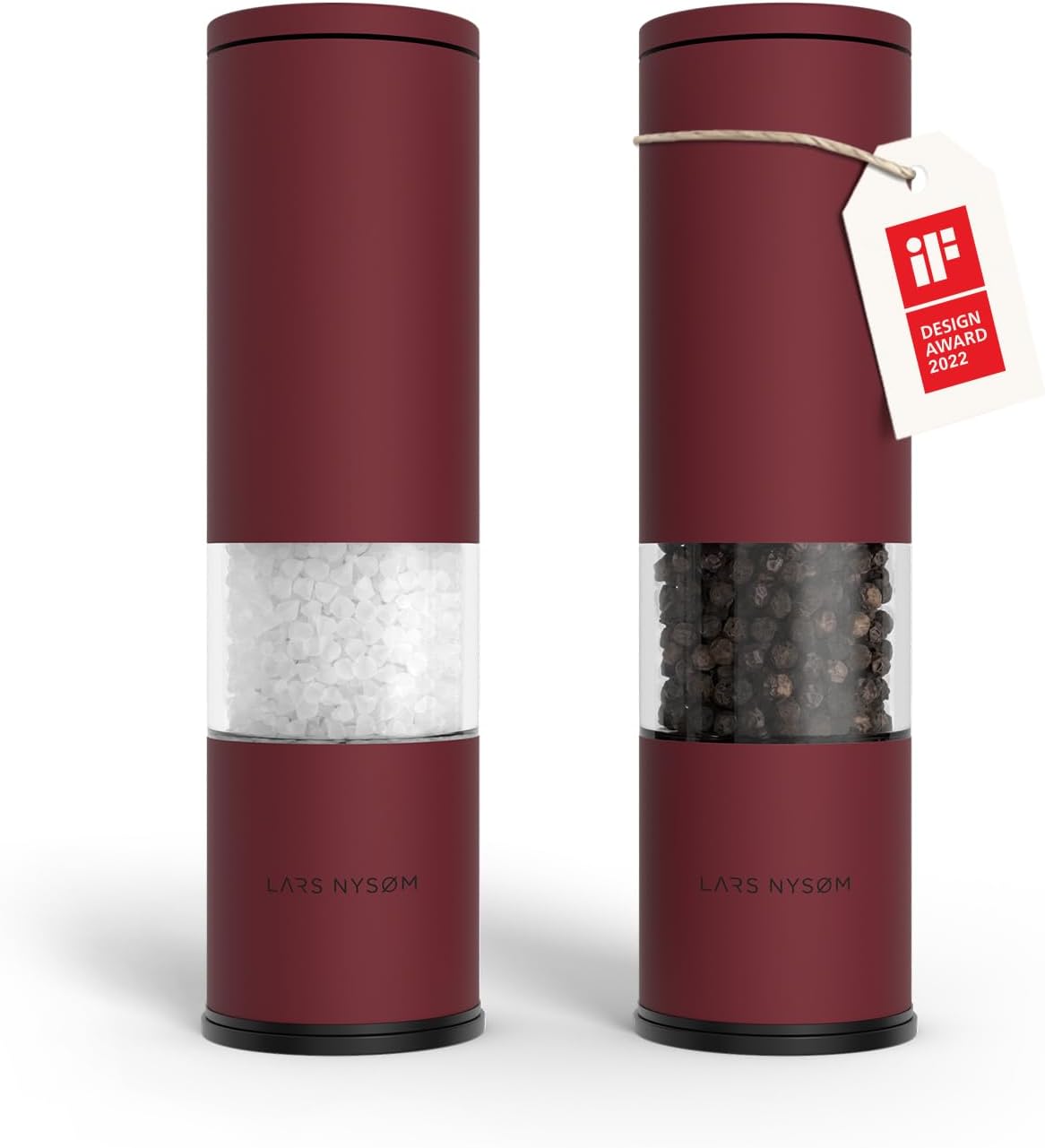 LARS NYSØM Salt and Pepper Grinder Set Manual, Stainless Steel Salt and Pepper Mills with Adjustable Ceramic Grinder I Design Spice Shakers (Berry Red)