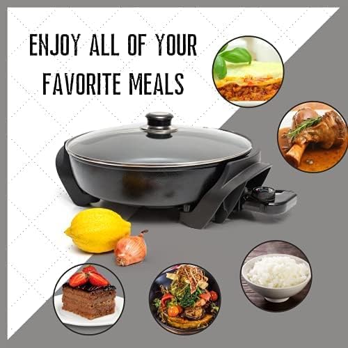 Moss & Stone Round Nonstick Electric Skillet With Lid, Aluminum 12x12 Inch Electric Frying Pan 5Qt, Nonstick Cooking Surface, Adjustable Temperature Control, Vented Glass Lid, Heat-Resistant Handle