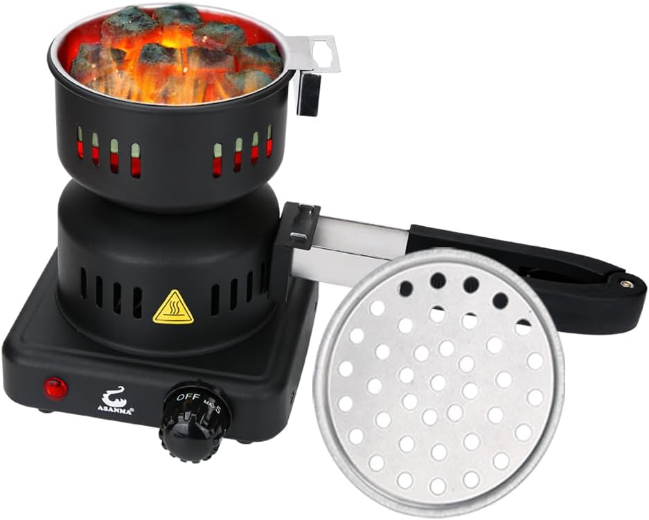 Multipurpose Charcoal Starter - Coal Burner Hot Plate Electric Stove Coconut Starter with Stainless Detachable Tongs, 4.9Ft Longer Cords, 600W Faster Heating for BBQ Kitchen etc.