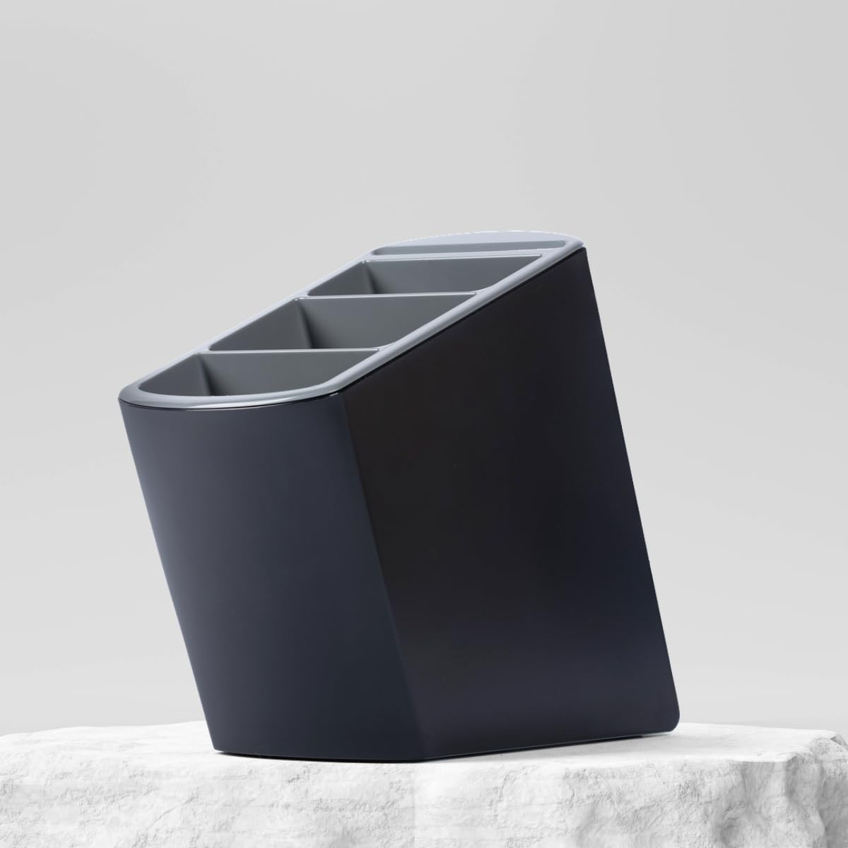 Angled Utensil Holder for Countertop | Modern Utensil Caddy Fits All Size Utensils with Knife Holder | Under Cabinet Kitchen Tool Organizer | Space-Saving Cooking Utensil Holder | Built-in Spoon Rest