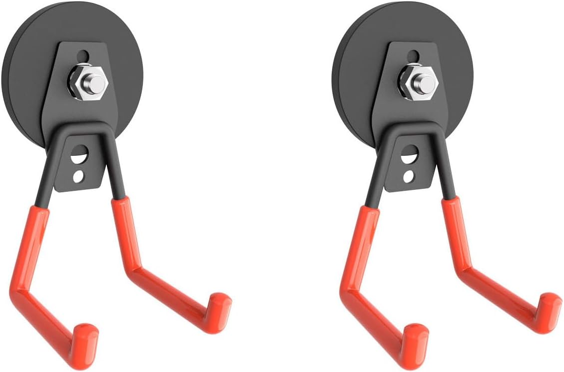 Magnetic Garage Hook, Heavy Duty Garage Storage Magnetic Hooks Steel Tool Hangers for Garage Wall Utility Magnet Hooks and Hangers Indoor & Outdoor Hanging Garden Tools (2 Pack)