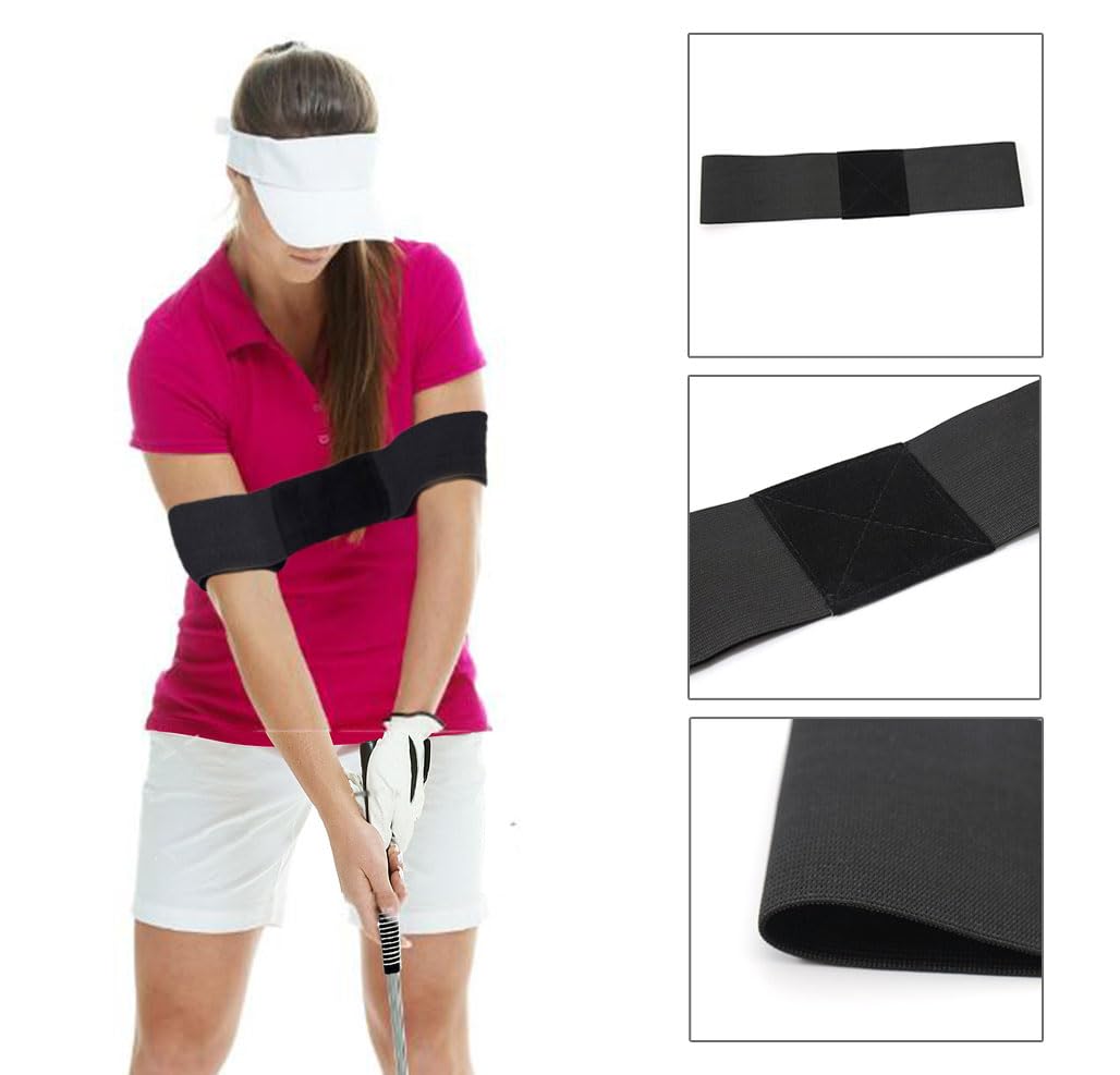 Golf Grip Swing Training Aids Right-Handed Golf Trainer Grips with Swing Correcting Arm Band Golf Swing Trainer Arm Band Attachment Golf Training Combo for Teenager Adult and Beginner(Black)