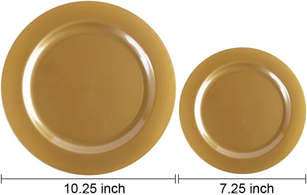 I00000 102 Pieces Solid Gold Disposable Plates, Gold Plastic Plates Premium Plastic Party Plates Includes: 51 Dinner Plate 10.25 Inch and 51 Salad/Dessert Plate 7.5 Inch for Wedding & Party