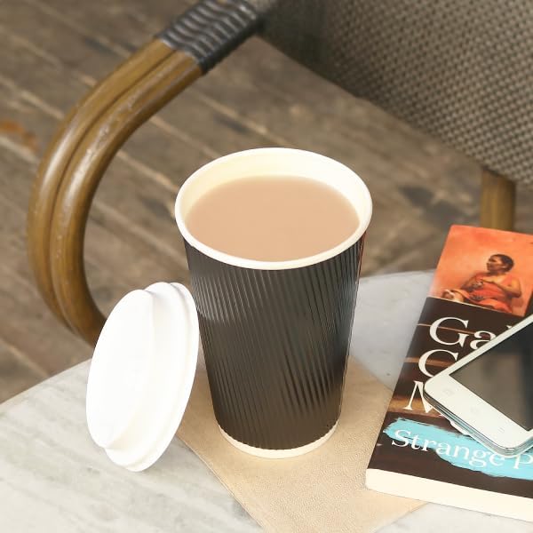 Karat 16oz Ripple Insulated Coffee Hot Cups [500 Count] Black Double Poly Lined Paper Hot Cup - Ideal for Hot Beverages, 90mm (C-KRC516B)