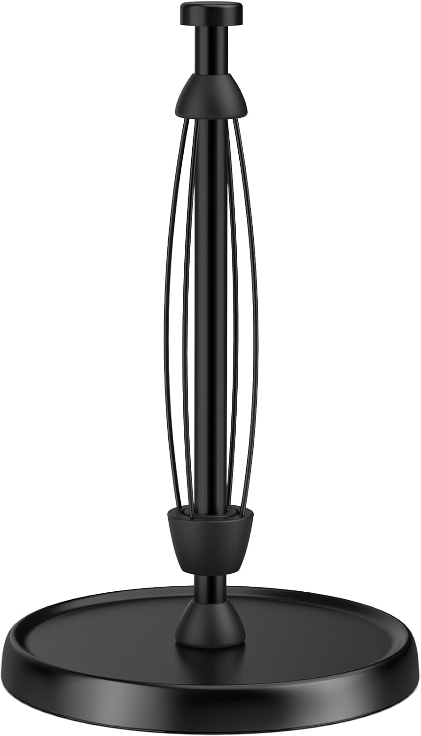 Paper Towel Holder Countertop, One-Handed Tear, Stainless Steel, Weighted Base, Black, Paper Towel Roll Holder Stand with Ratchet Mechanism for Kitchen Bathroom Farmhouse Essentials Decor Accessories