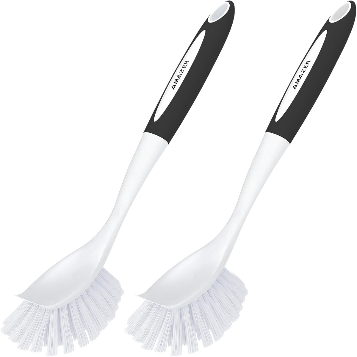 Amazer Dish Brush with Handle, 2 Pack Kitchen Scrub Brushes for Cleaning, Dish Scrubber with Stiff Bristles for Sink, Pots, Pans