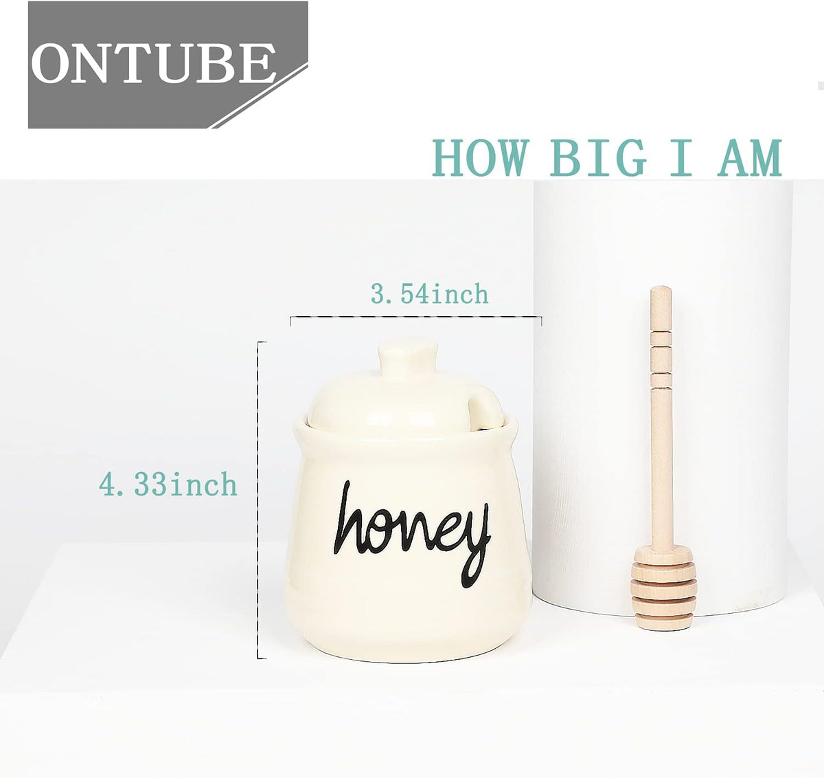 Honey Jar with Dipper and Lid, Ceramic Honey Pot 12oz, Beige