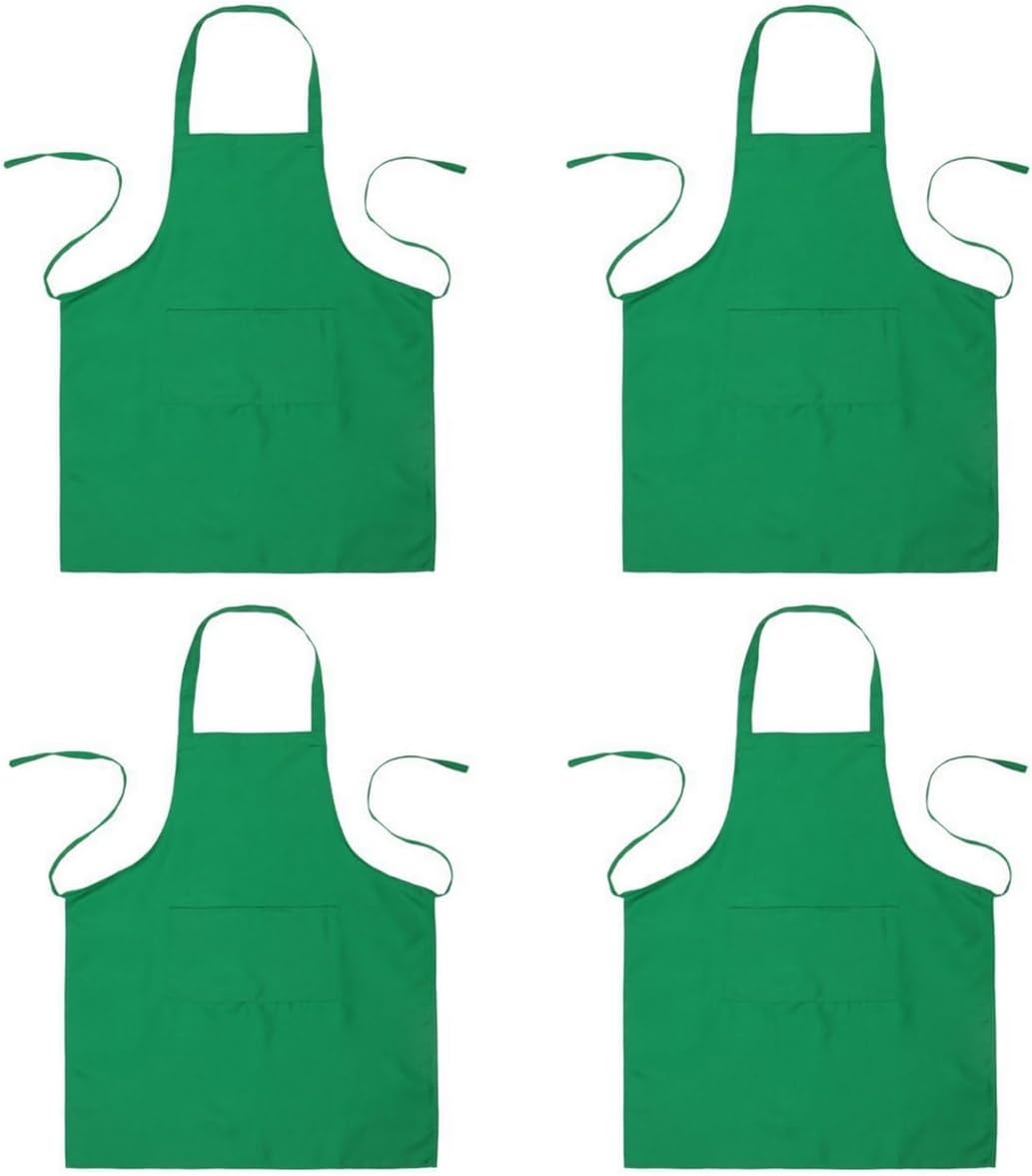 Bringsine 4 Pack Bib Chef Apron - Unisex Aprons with 2 Pockets,Machine Washable Aprons for Men and Women,Kitchen Resistant Cooking BBQ Bulk(Gray)