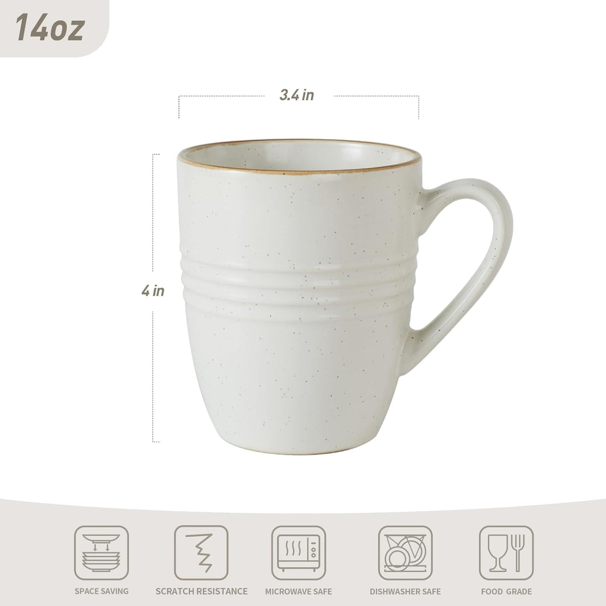 famiware Jupiter Coffee Mugs Set of 4, 14 OZ Coffee Mug, Microwave and Dishwasher Safe, Coffee Cups with Handle for Coffee, Tea, Cocoa, Milk, White