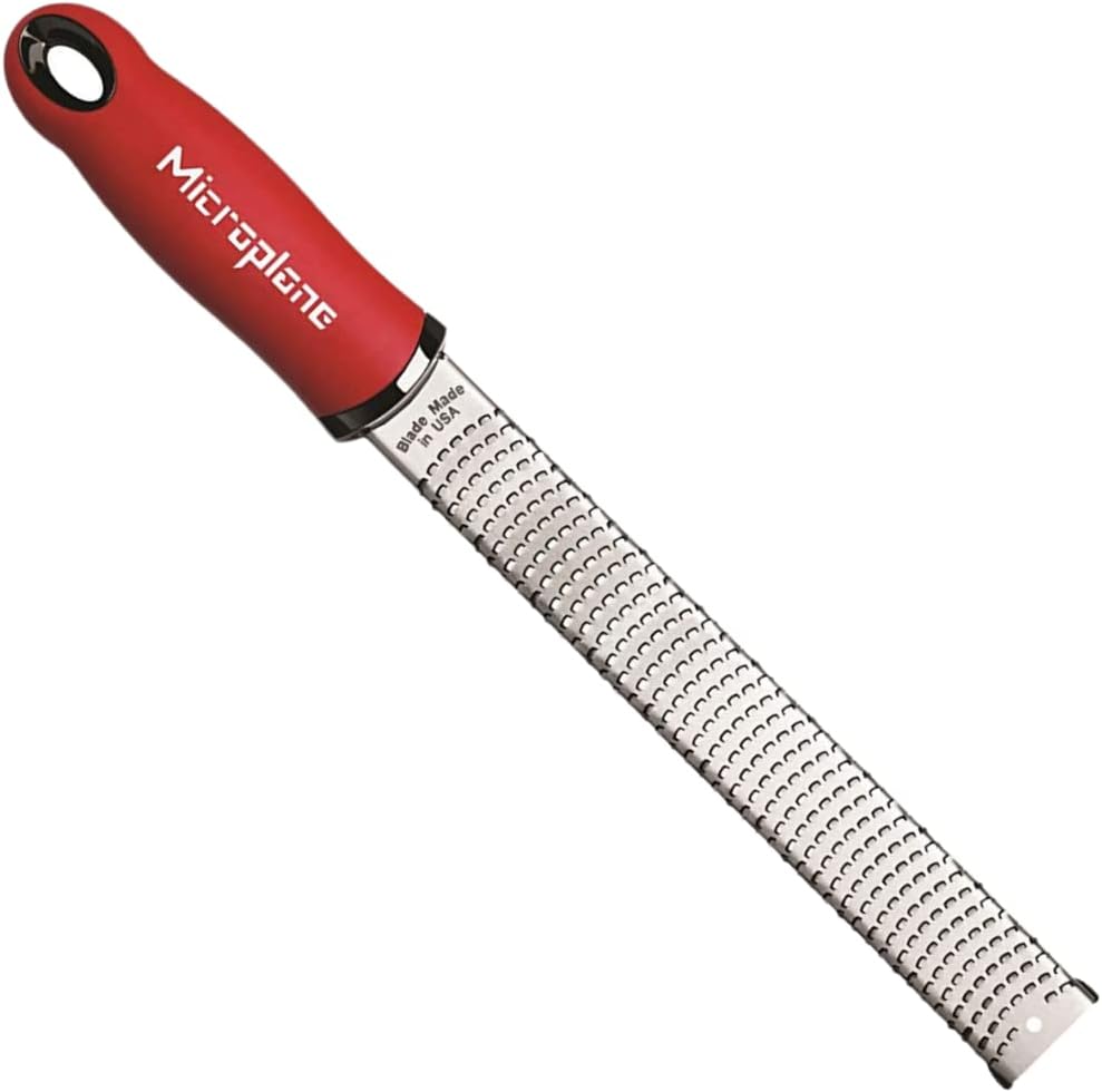 Microplane Classic Red Zester Grater, Stainless Steel - Citrus Zesting & Cheese Grating, Dishwasher Safe, Made in USA, Model Name: Microplane